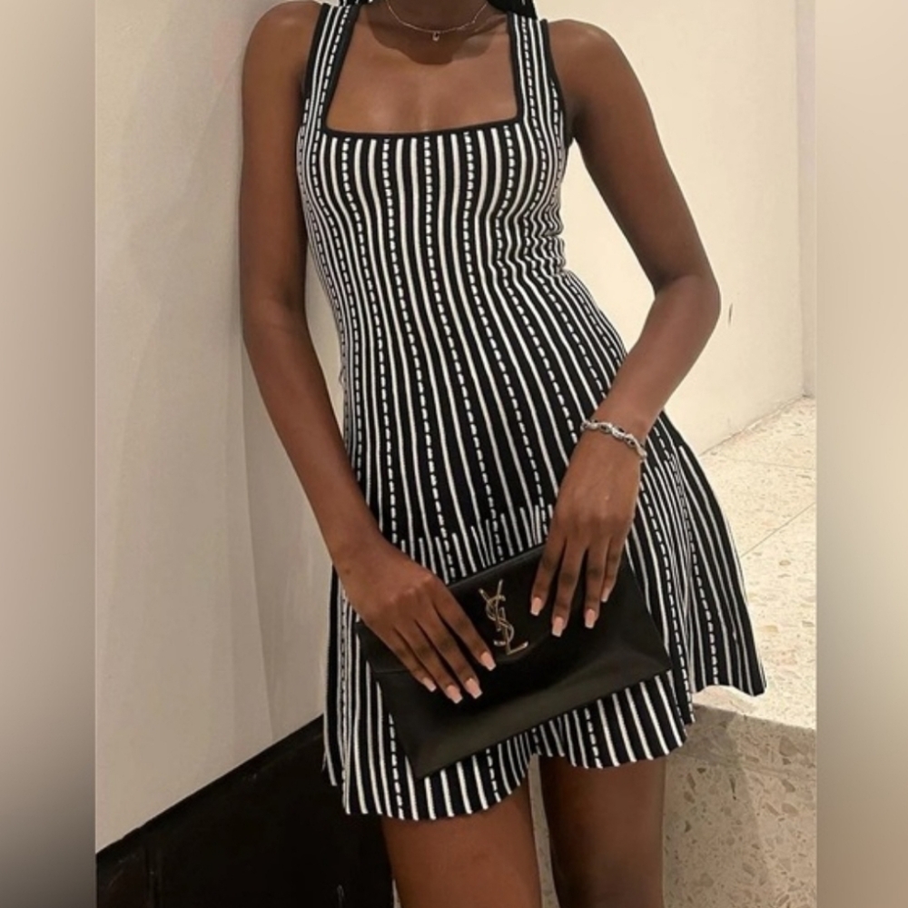 Commense Black and White Striped Mini Dress